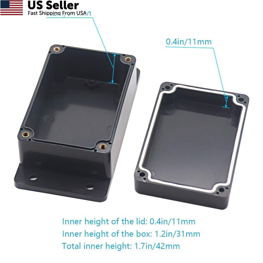 Zulkit Junction Box ABS Plastic 3.94″ x 2.68″ x 1.97″(Pack of 2), Black