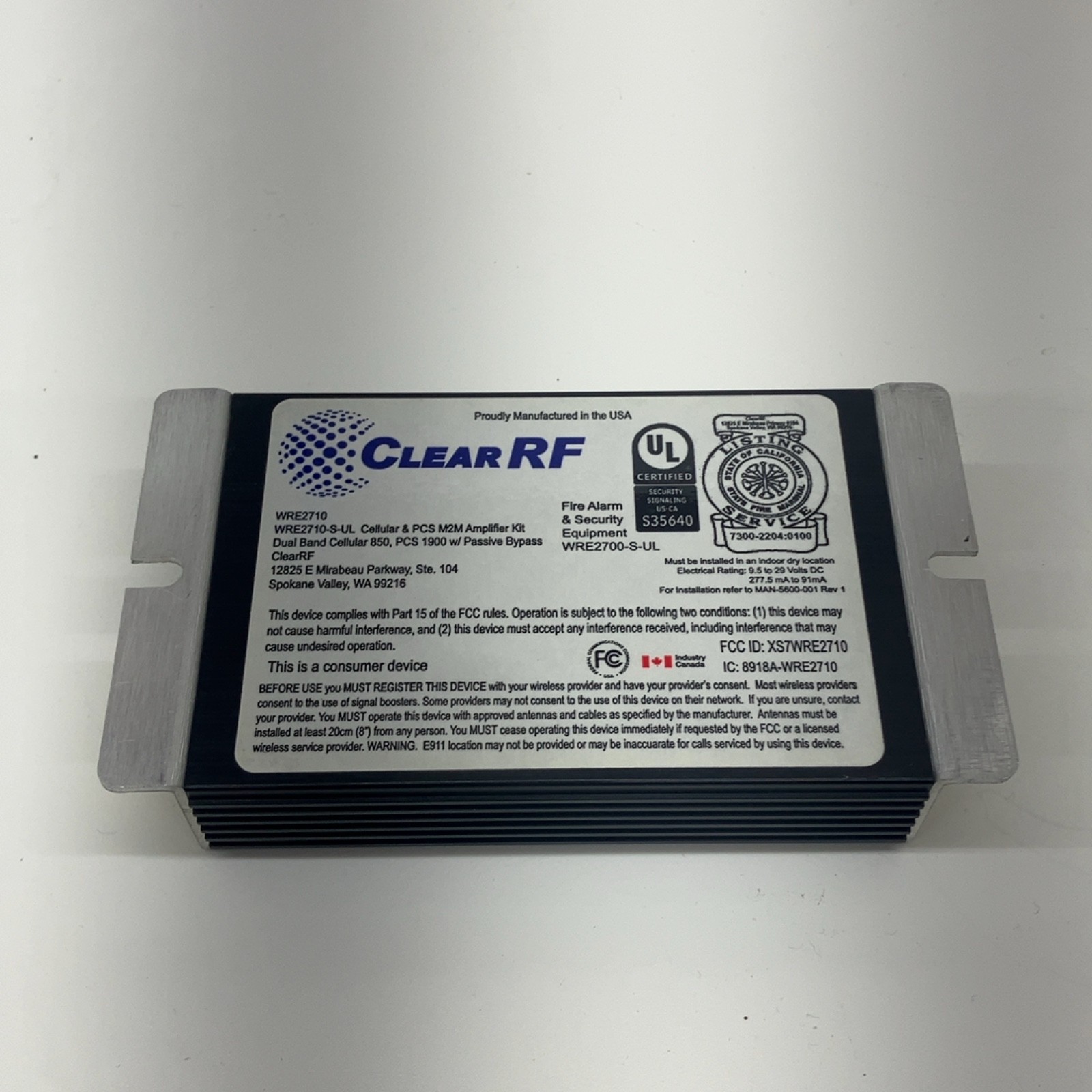 Clear RF WRE2710 M2M Cellular Amplifier Dual Band 850/1900MHz Passive Bypass