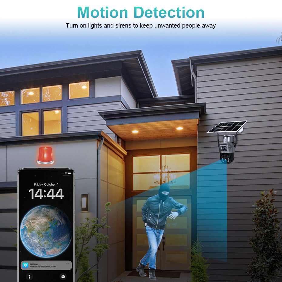 3PCS 4MP Solar Powered WiFi IP Cameras Waterproof Outdoor PIR Home Protection