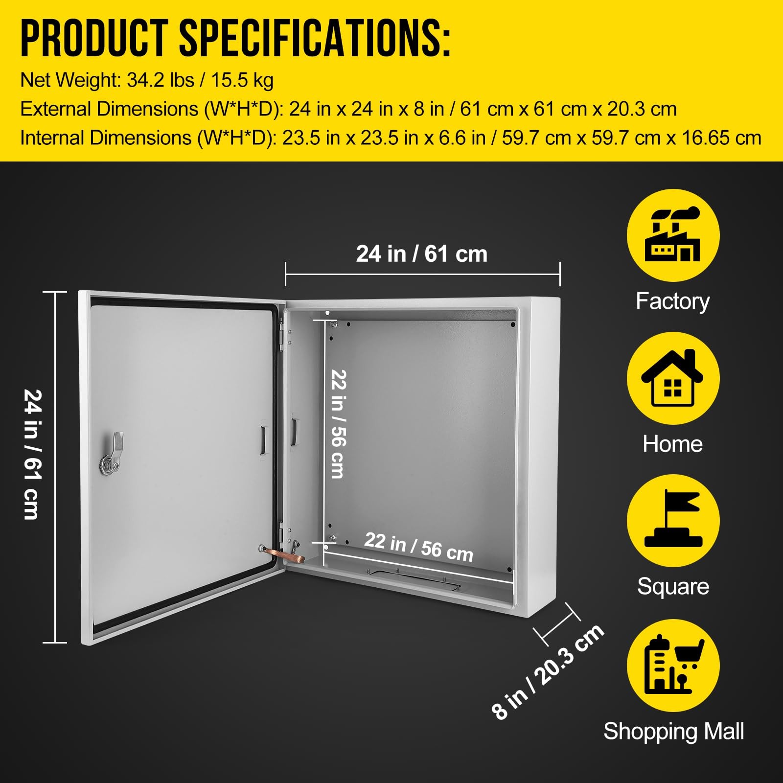 Electrical Box, 24x24x8 NEMA 4X Steel 24*24*8, Gray white