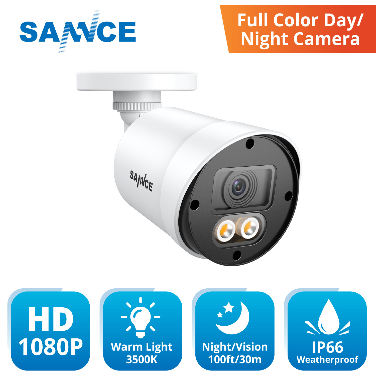 SANNCE 1080P Full Color Night Vision Outdoor 2MP Security Camera LED Warm Light