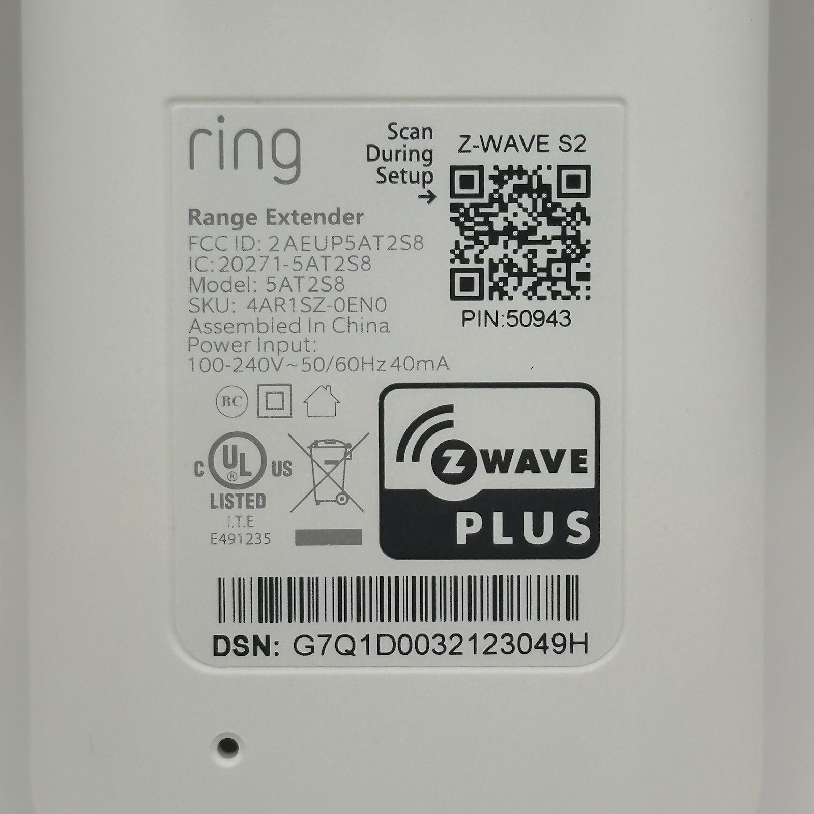 Ring Alarm Range Extender Z Wave Plus 2nd Gen 5AT2S8 White