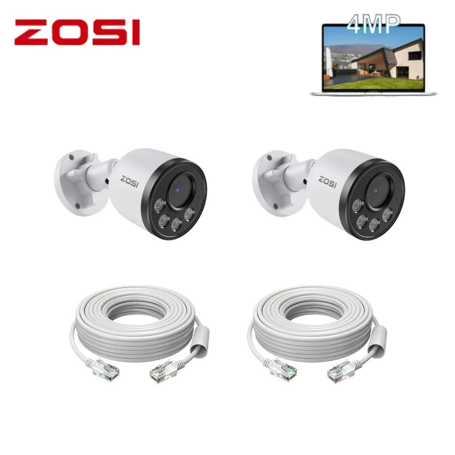 ZOSI 4MP PoE Security Add-on Outdoor Camera Smart Human Detection IR Night 2TB