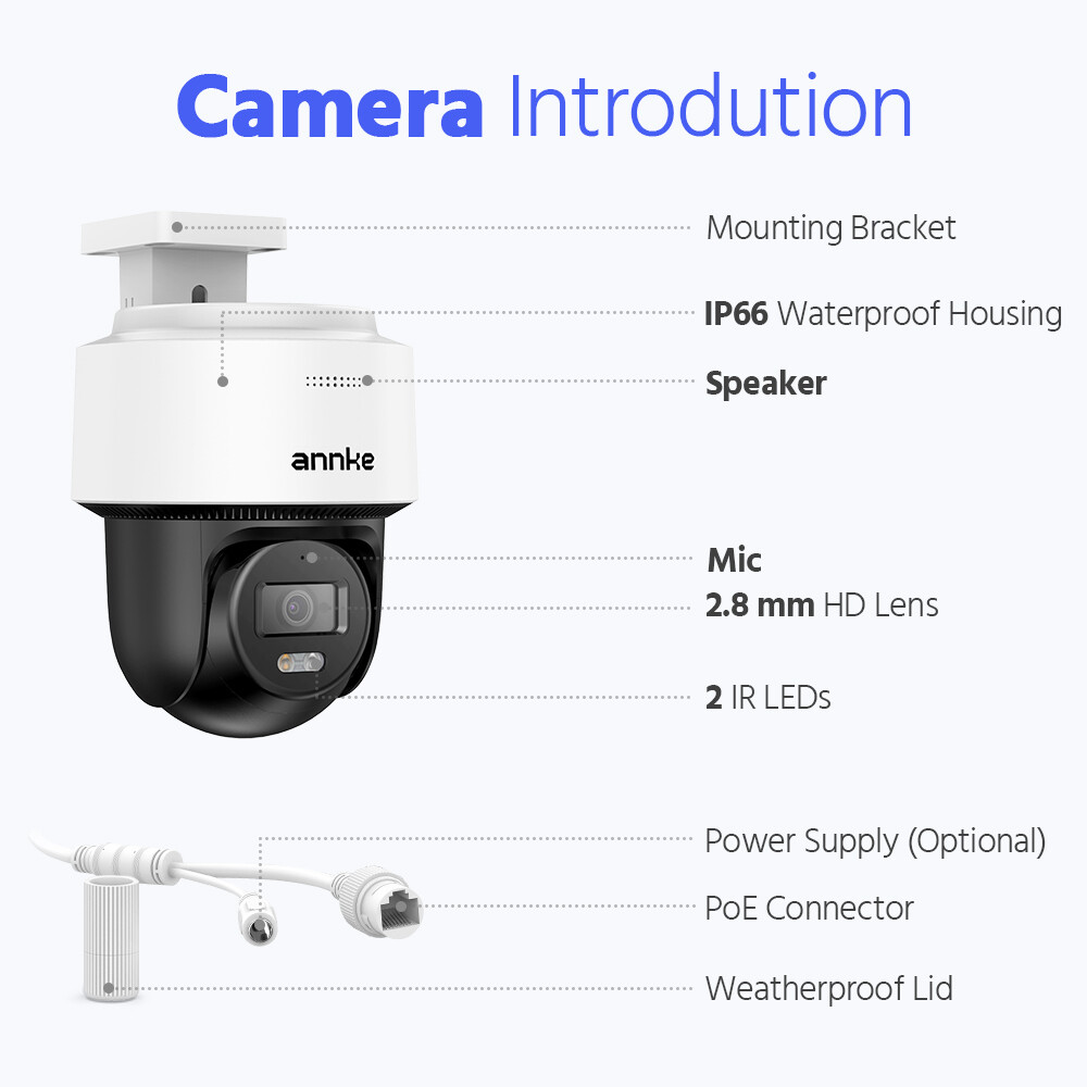 ANNKE 3K PoE Security IP Camera 5MP PT Color Night Vision Two Way Audio H.265+
