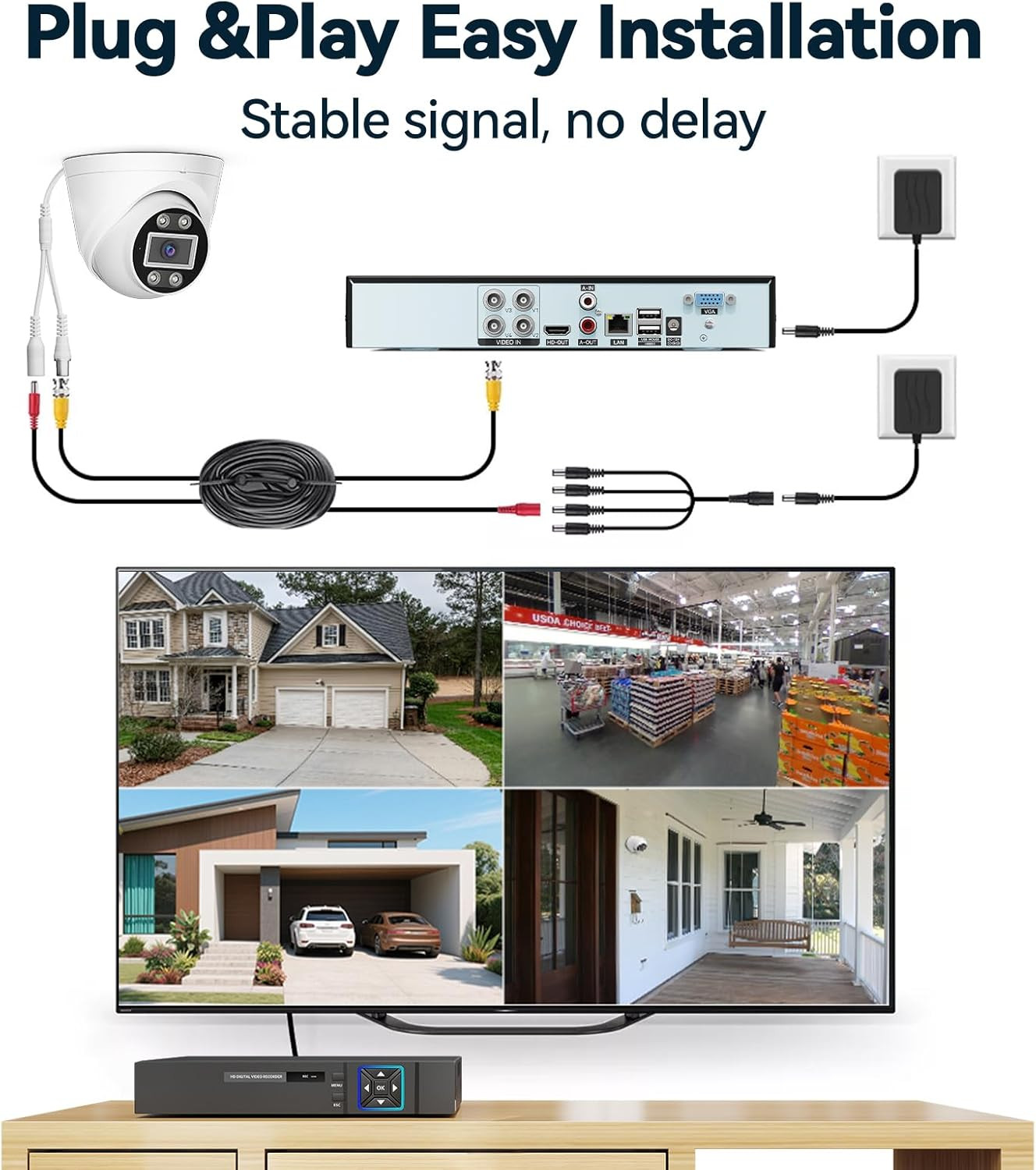 5MP Lite Security Camera System with 500G Hard Drive, 4 Channel AHD TVI DVR Reco