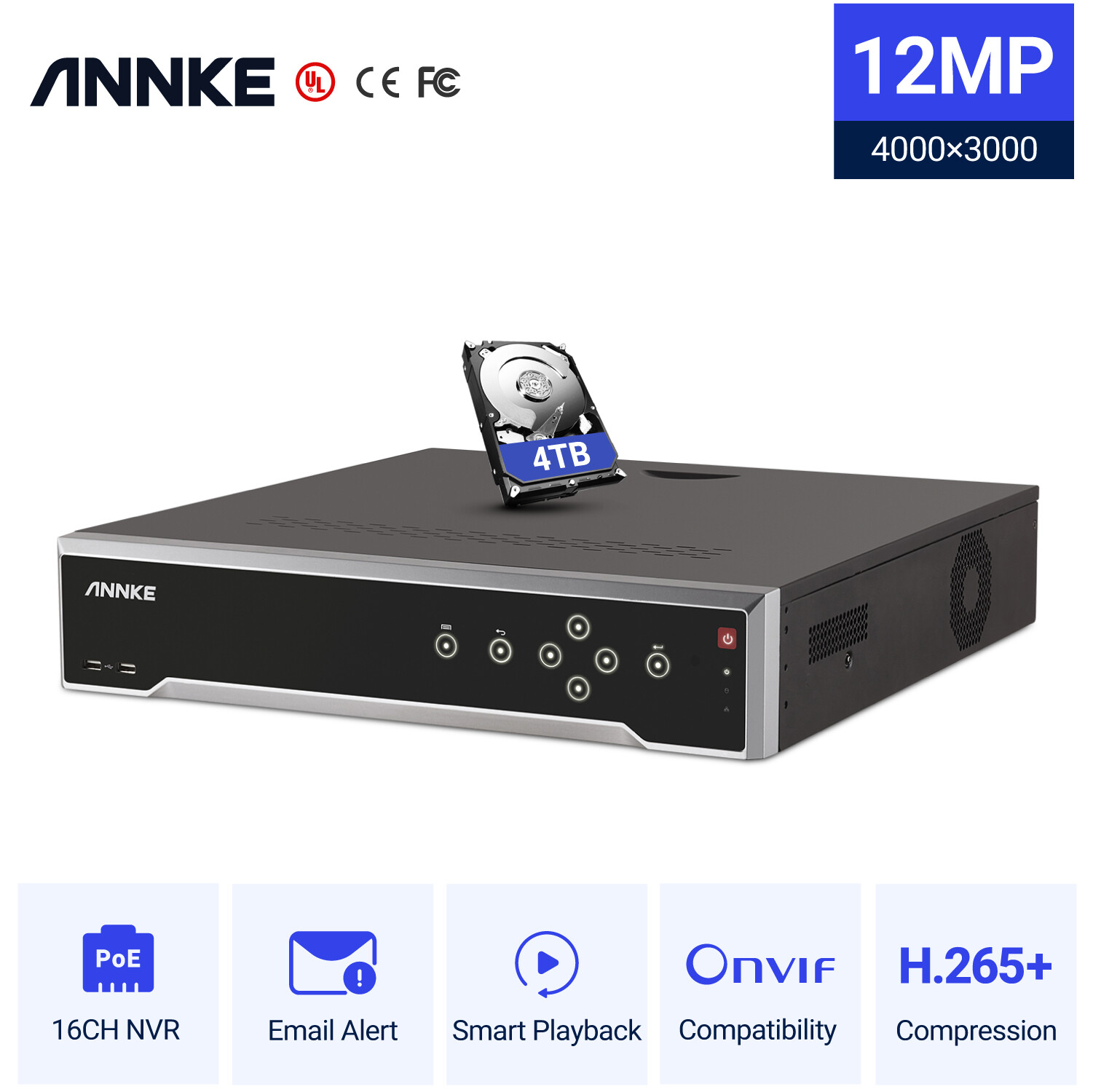 ANNKE 12MP 32CH NVR 16CH POE Home Security Video Recorder Access Smart Playback