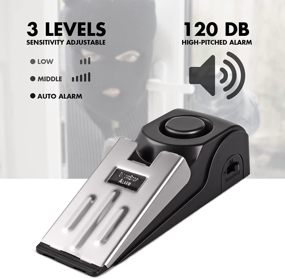 Door Stop Alarm Door Stopper Security 120DB Siren Portable Travel Home 2 Pack Mi
