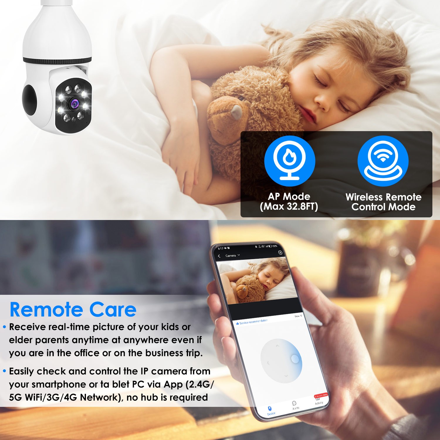 1Pc E27 WiFi Bulb Camera 1080P FHD WiFi IP Pan Tilt Security Surveillance Camera