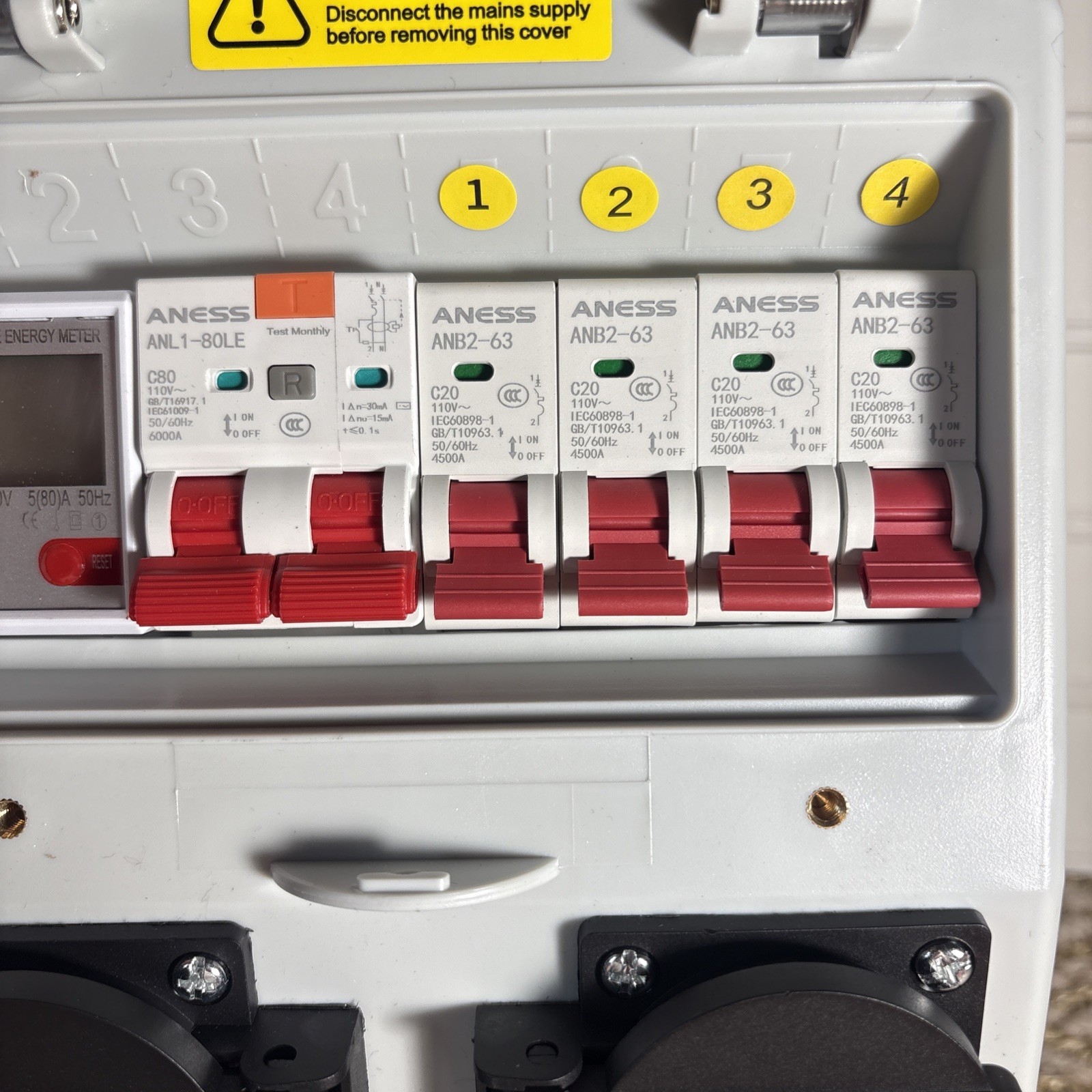 Power Distribution Box, 110V Electricity Meter 1*80A 4*20A FL+LS+METER