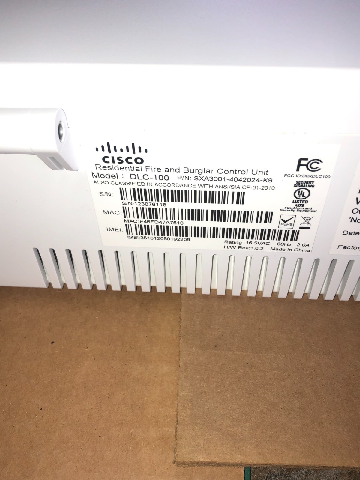 AT&T CISCO DLC-100 RESIDENTIAL FIRE & BURGLAR CONTROL UNIT SXA3001-4042024-KP