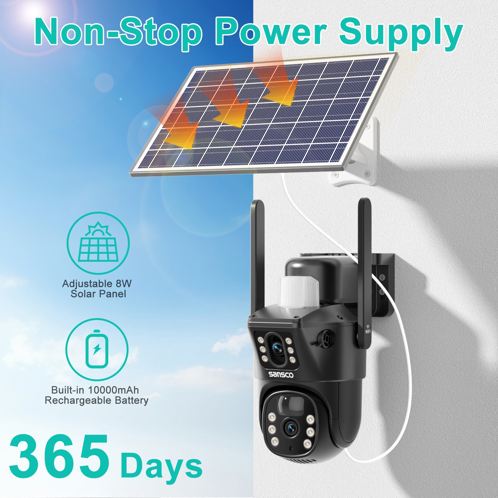 8MP Solar Camera WIFI Solar Panel Dual Lens Camera Home Security CCTV Video