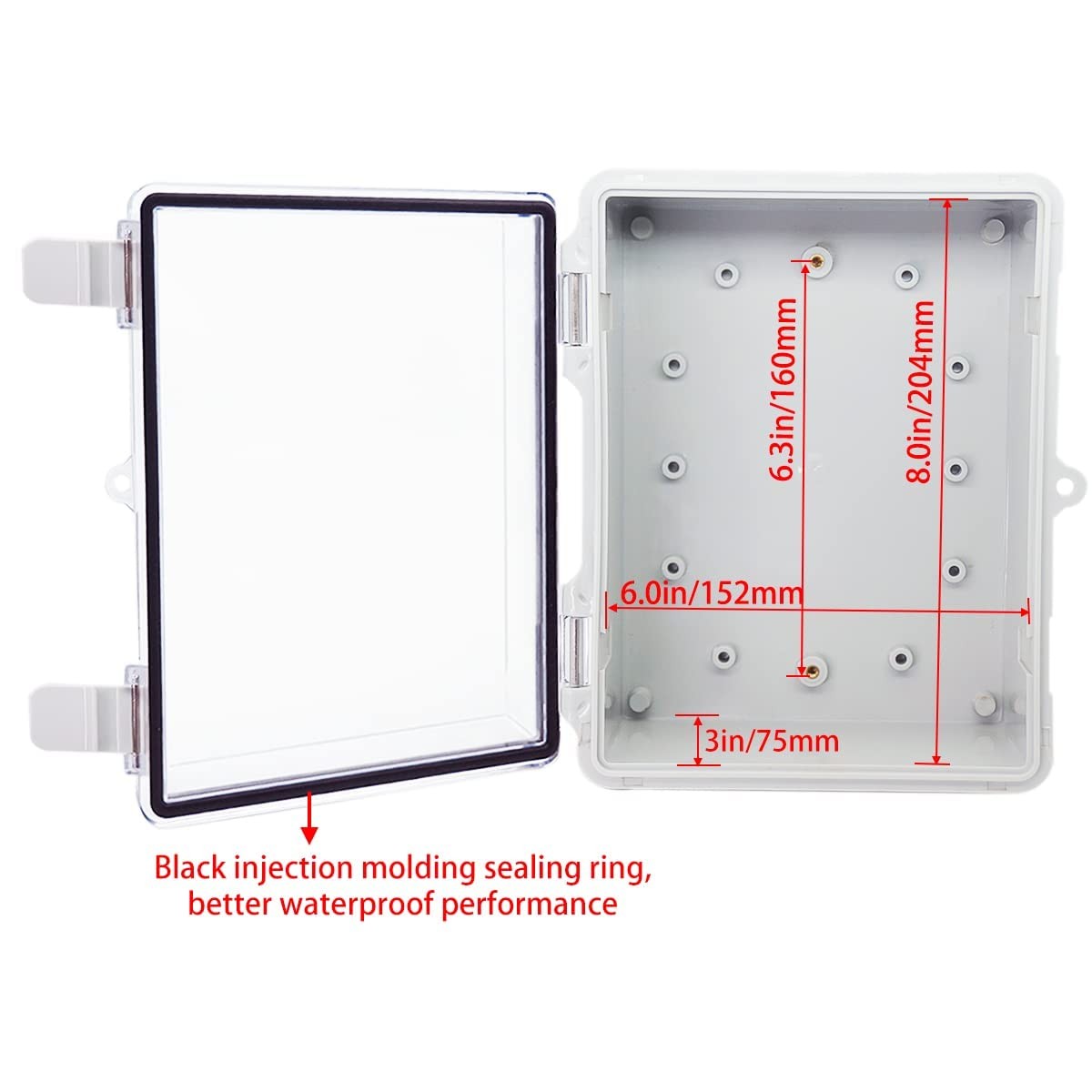 Otdorpatio Junction Box, Hinged Clear Cover IP67 8.7″x6.7″x4.3″, Transparent
