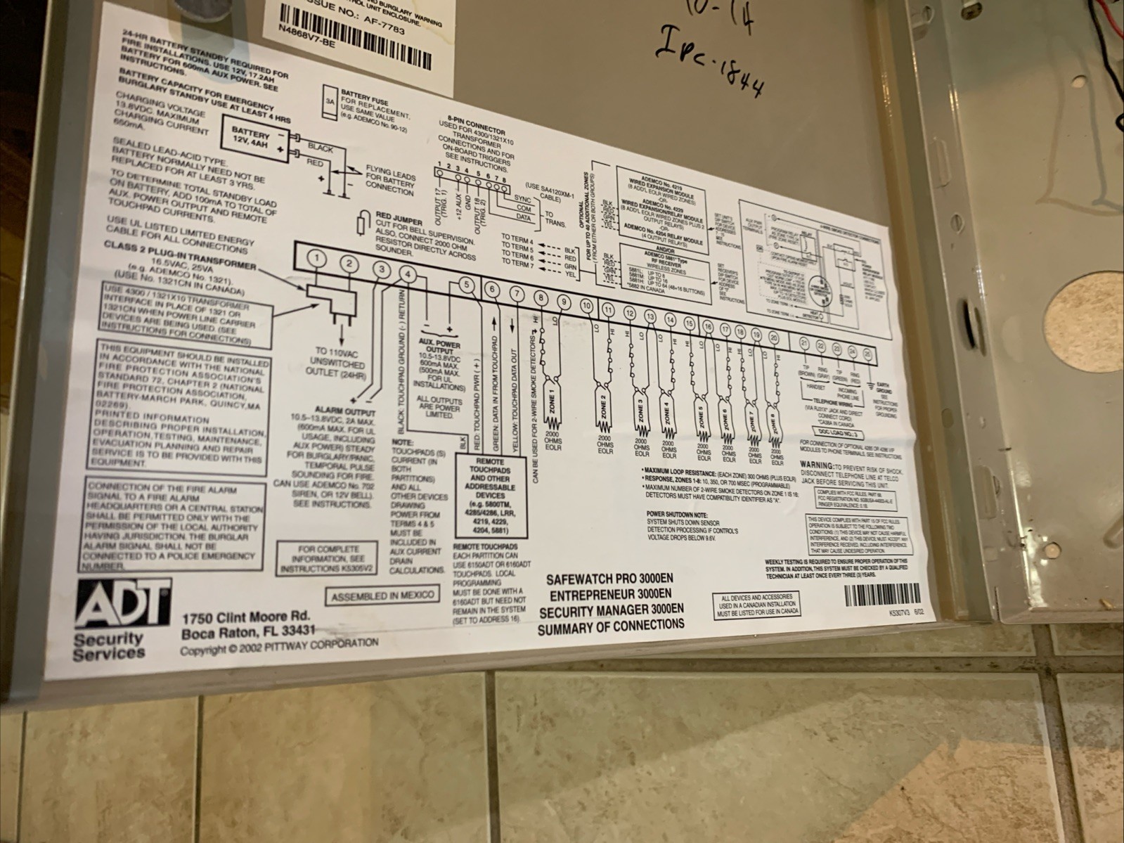Honeywell Vista20p SafeWatch 3000 Alarm Security System Panel SAVS20P3 & For ADT