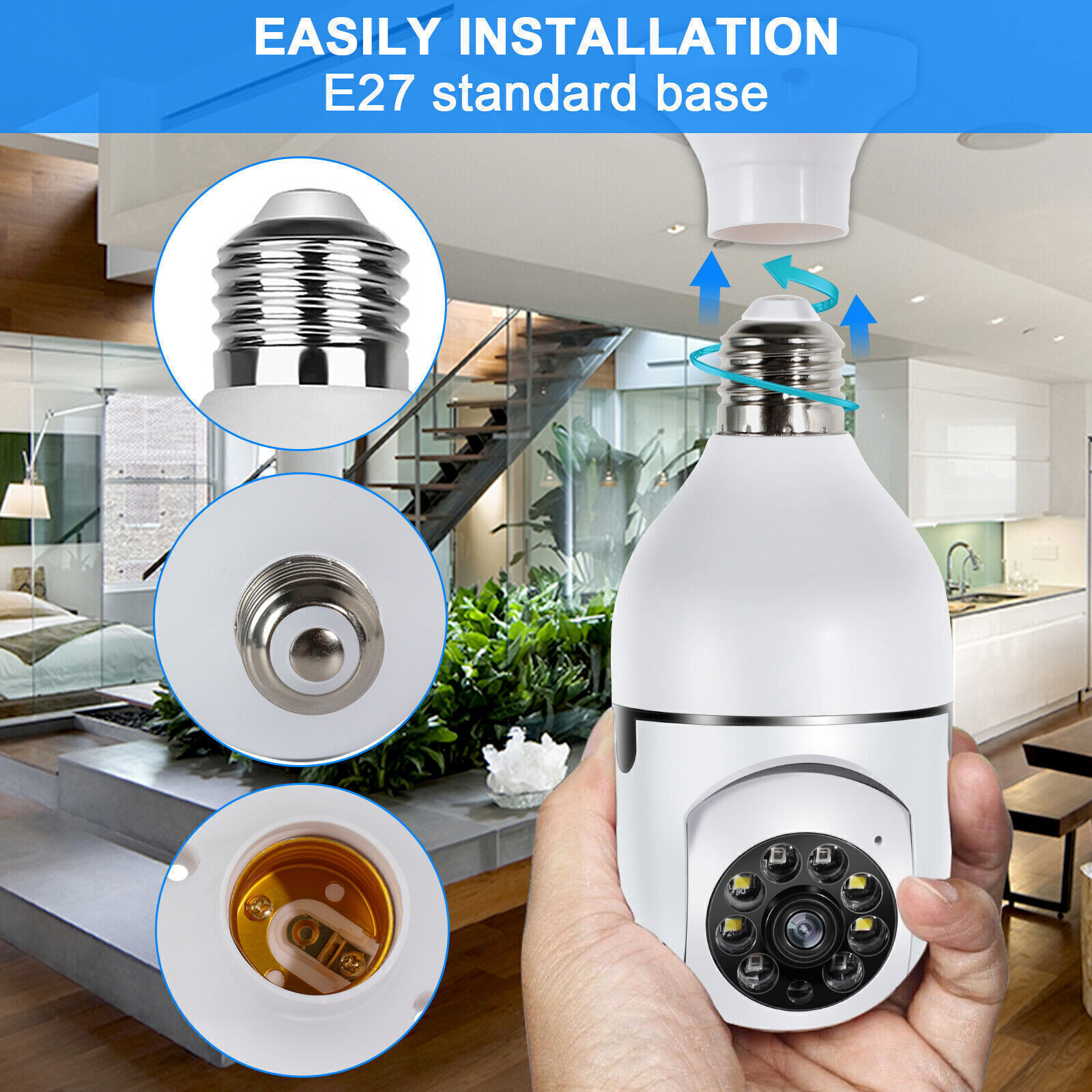 HD 1080P WiFi Security Camera Night Vision with PTZ Motion Detection 2-Way Audio