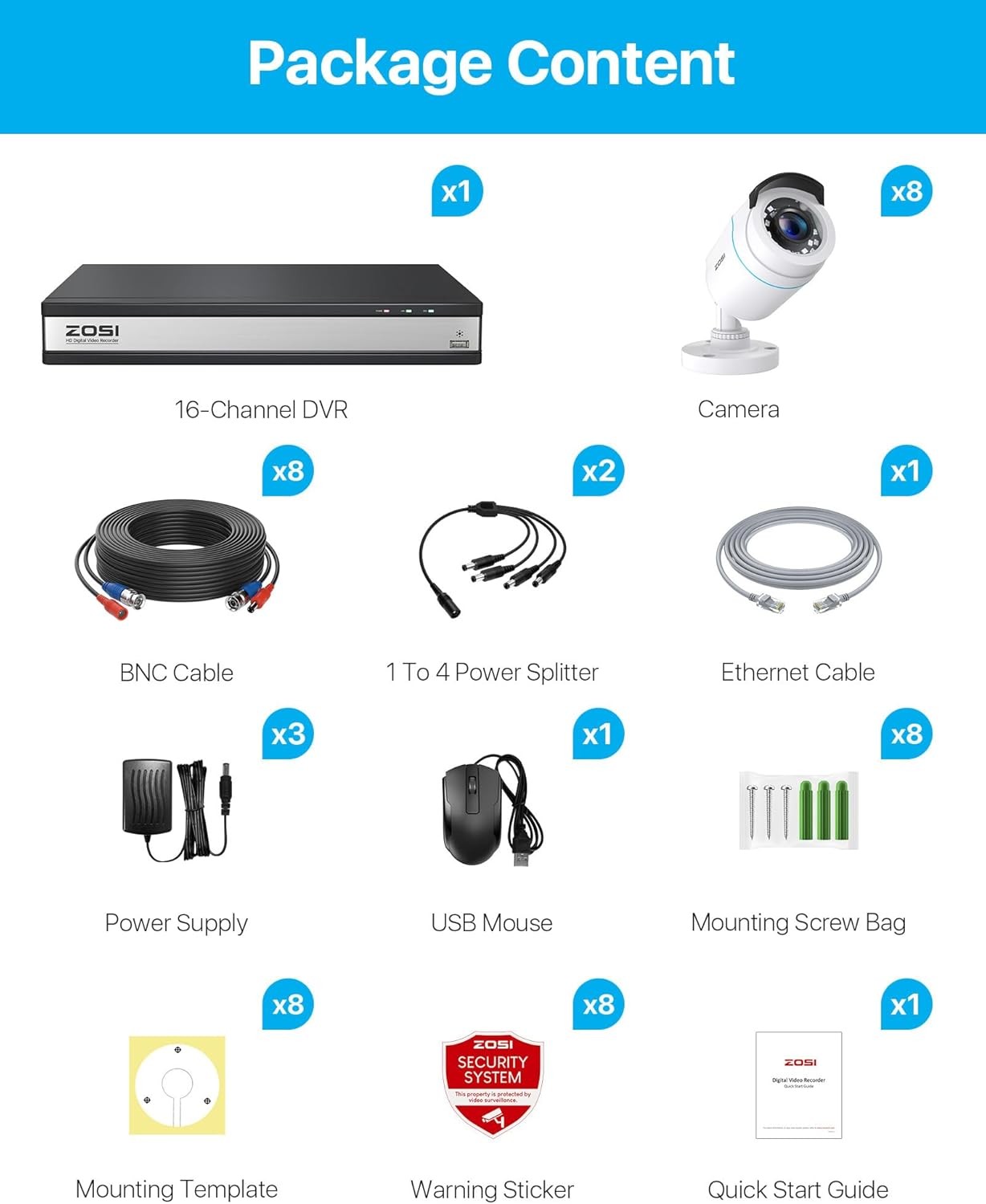 ZOSI 16CH 1080P Security Camera System H.265+AI Human Vehicle Detection no HDD