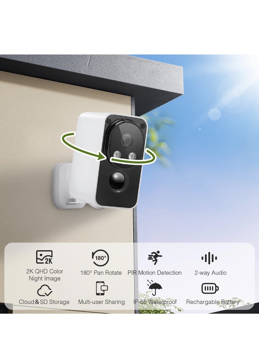 2 Pk Pan&Tilt CCTV Security Camera Outdoor IR Night Vision, 2 Way-Talk Live View