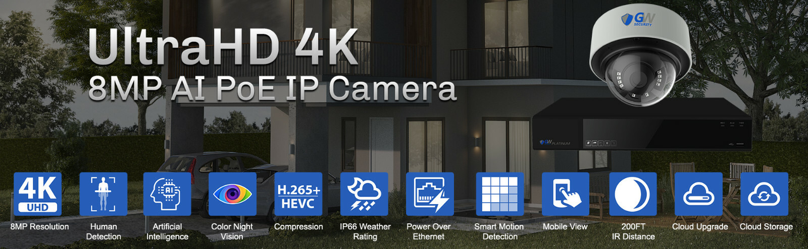 8 Channel NVR 4 4K PoE IP Color Night Vision Microphone Security Camera System