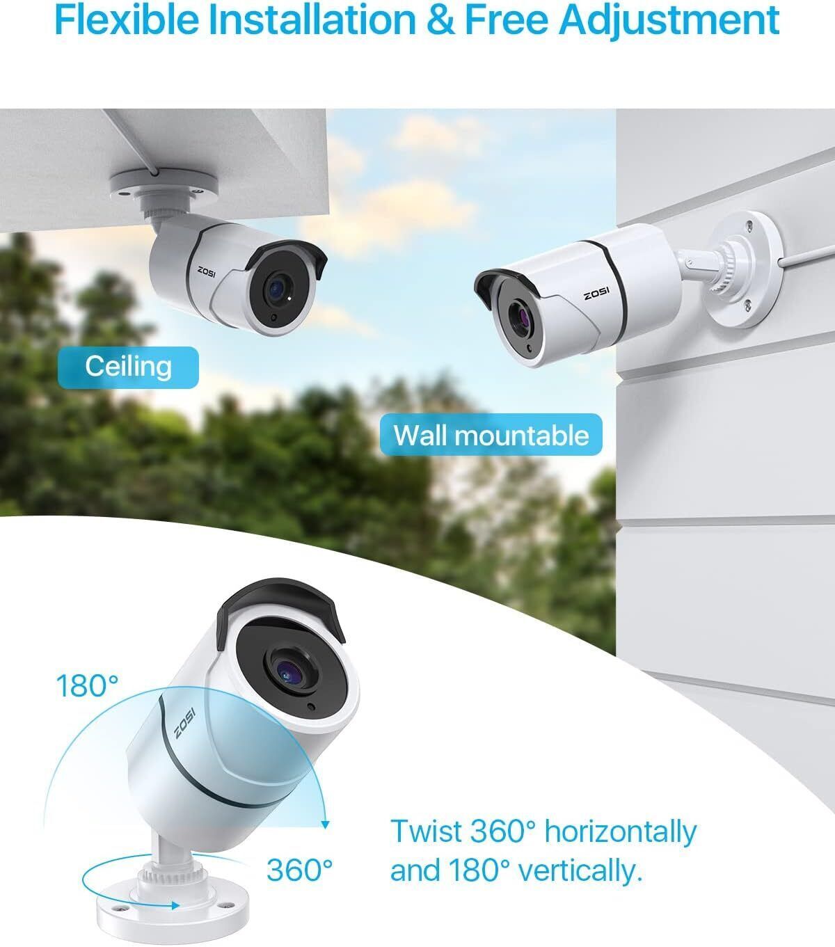 ZOSI 16CH 5MP Security Camera System IP66 AI Motion Detection 24/7 Recording 2TB