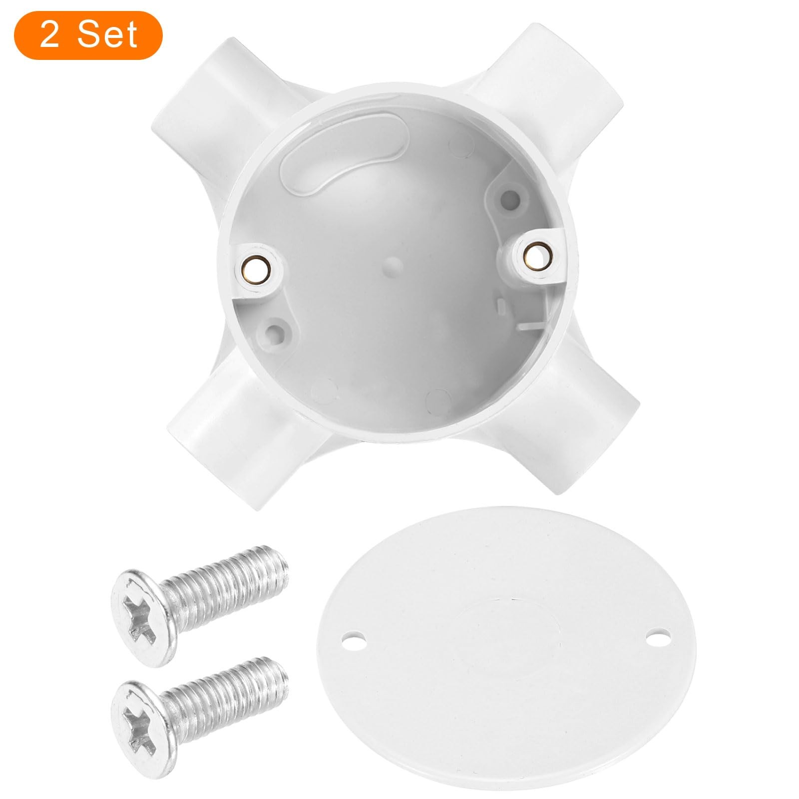 MECCANIXITY 2Pcs PVC Conduit Box Junction 4 Way 20mm with 20mm, White