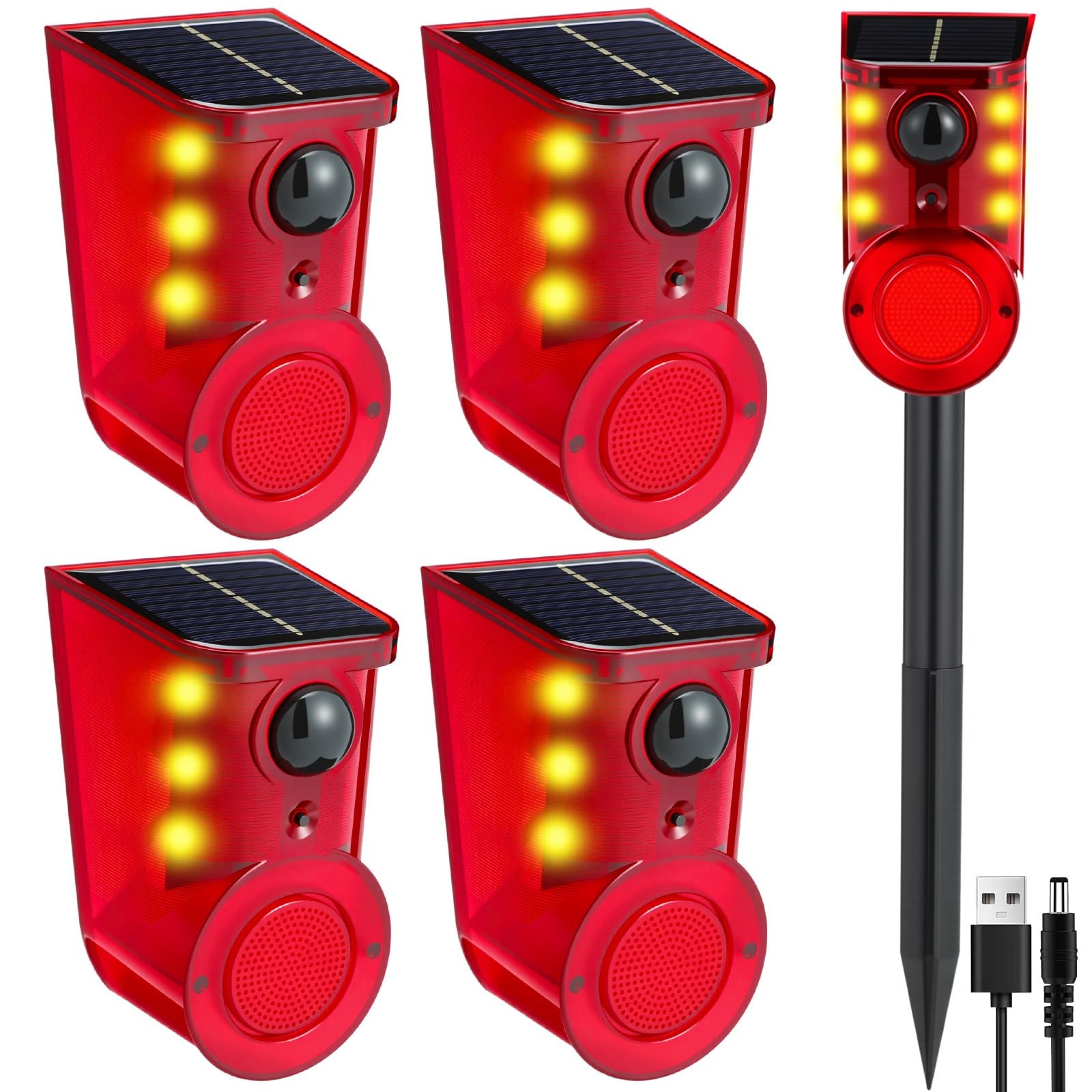 4 Pack Solar Outdoor Motion Sensor Alarm with Stake, 129db Sound Alert Securi…