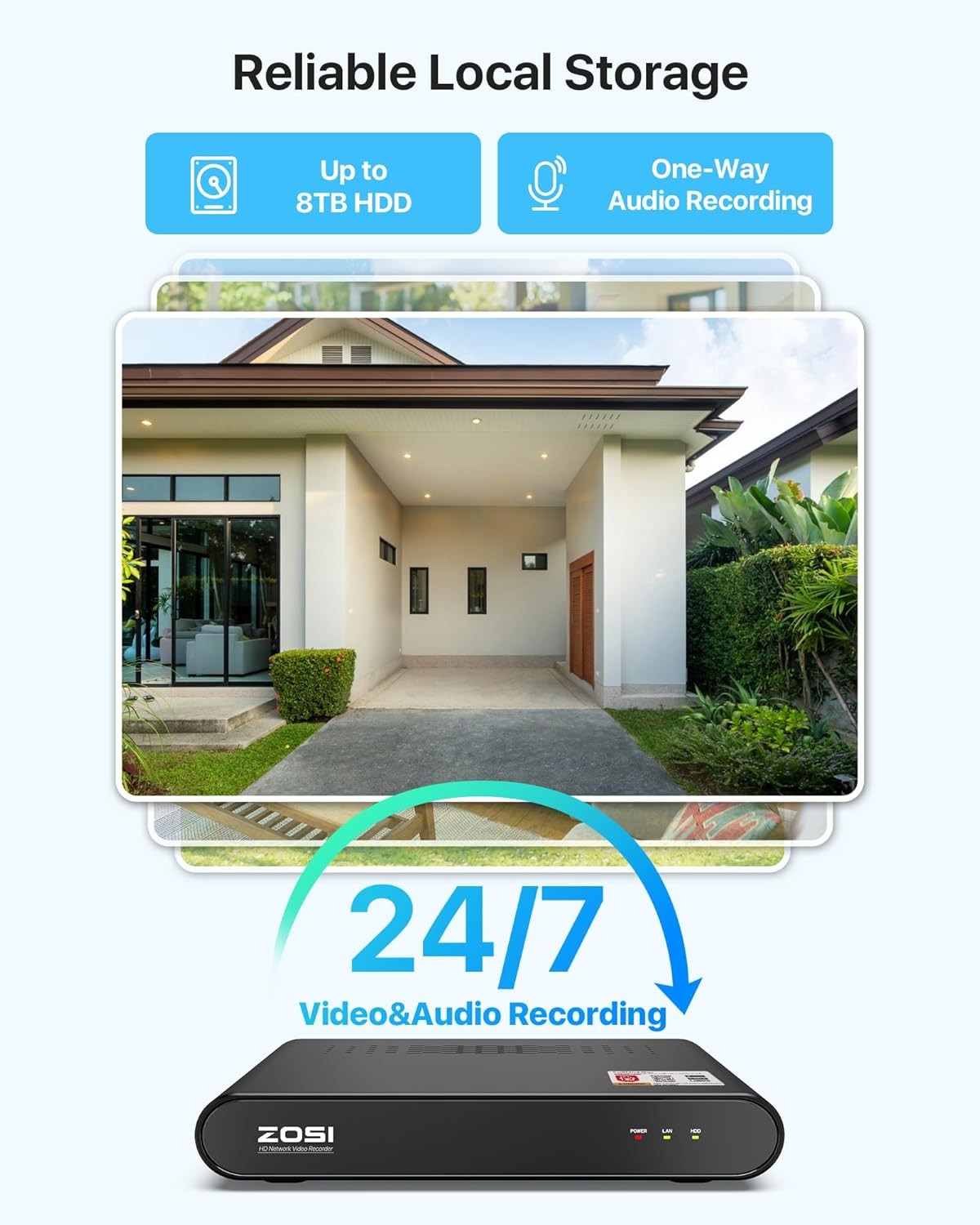 ZOSI H.265+8CH 5MP CCTV NVR Security Camera System 4x4MP Outdoor Cameras NO HDD