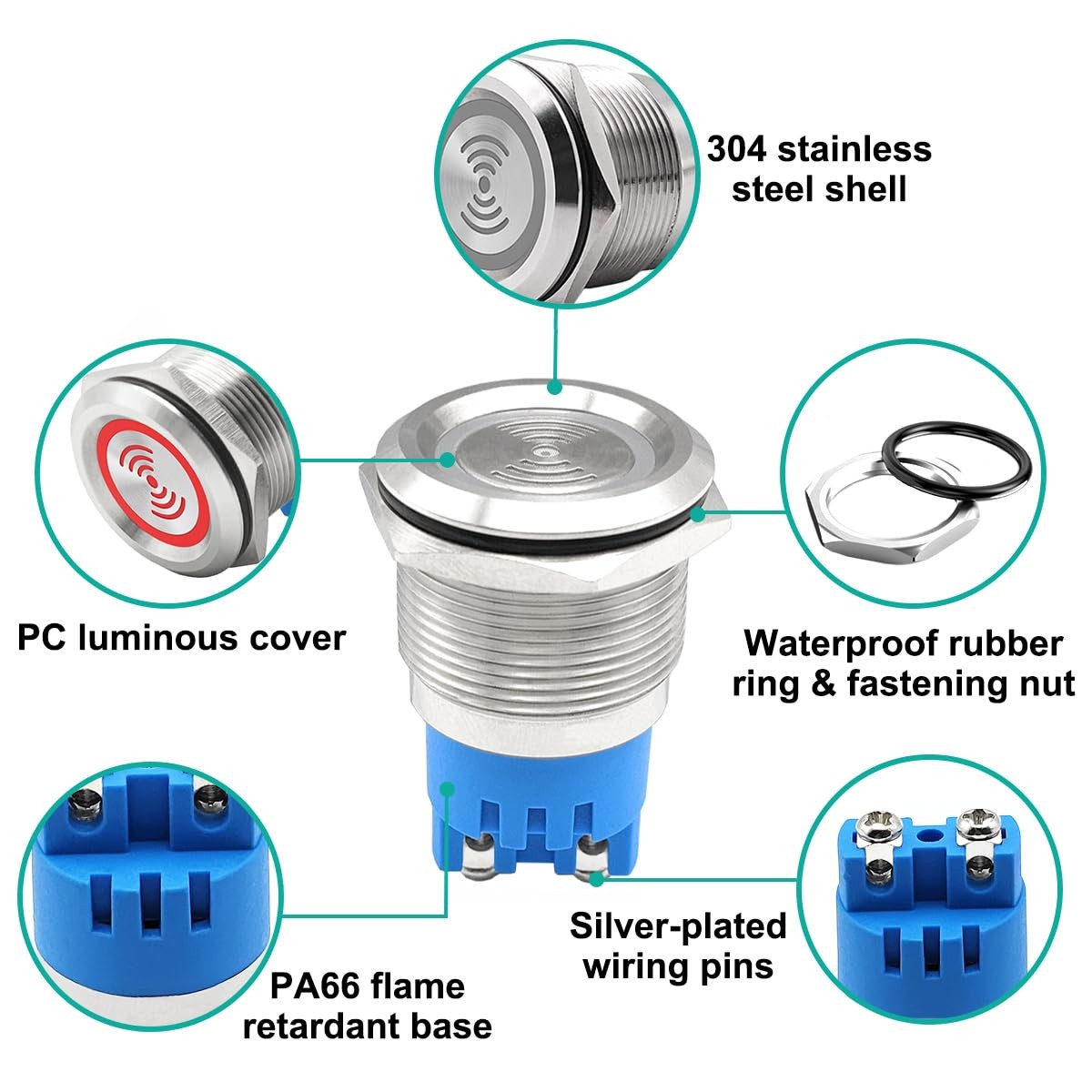 2PCS DC12V 22mm Electronic Metal Buzzer Alarm Sounder Waterproof IP67 Intermi…