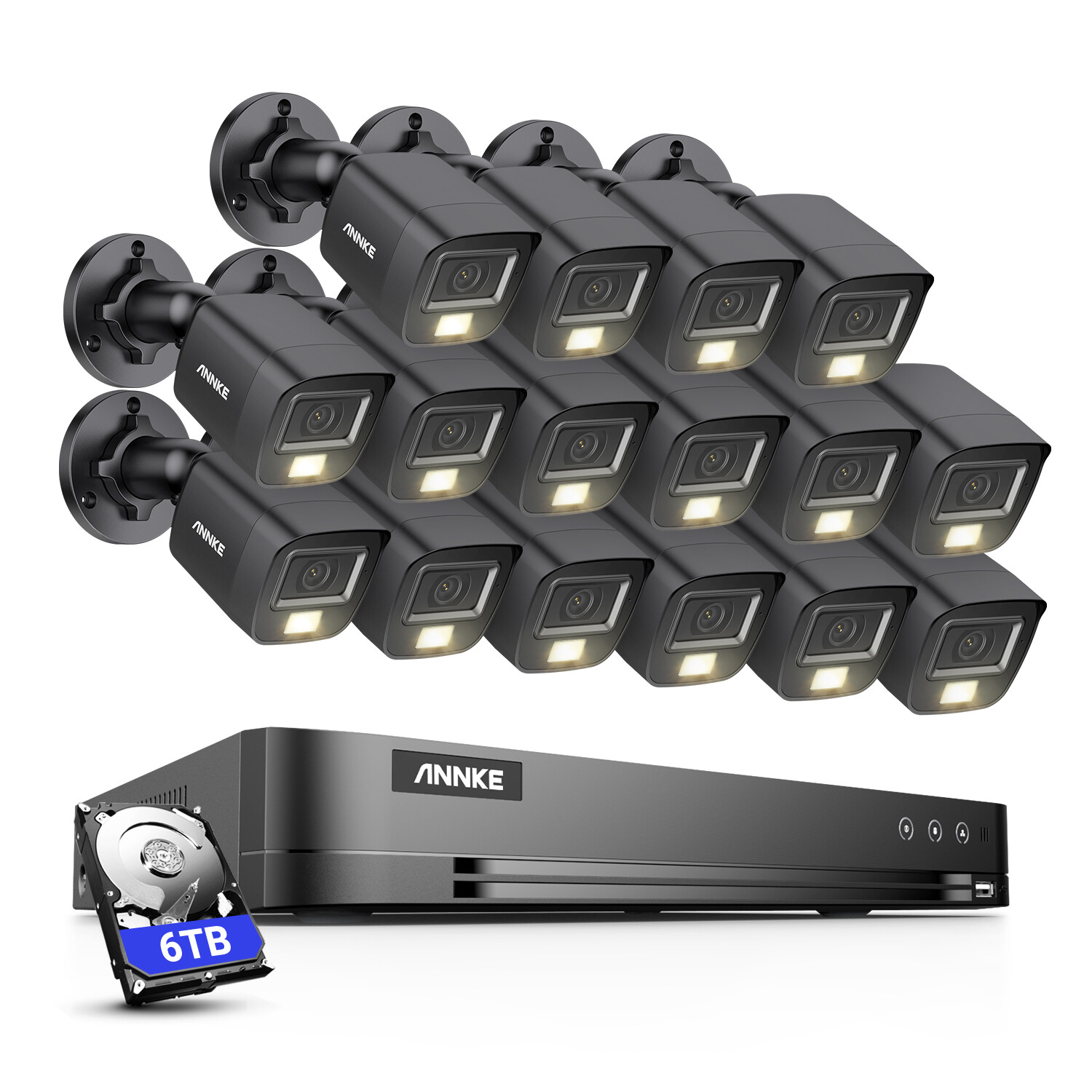ANNKE 4K 16CH DVR 5MP AI Color Night Security Camera System Audio Recording IP67