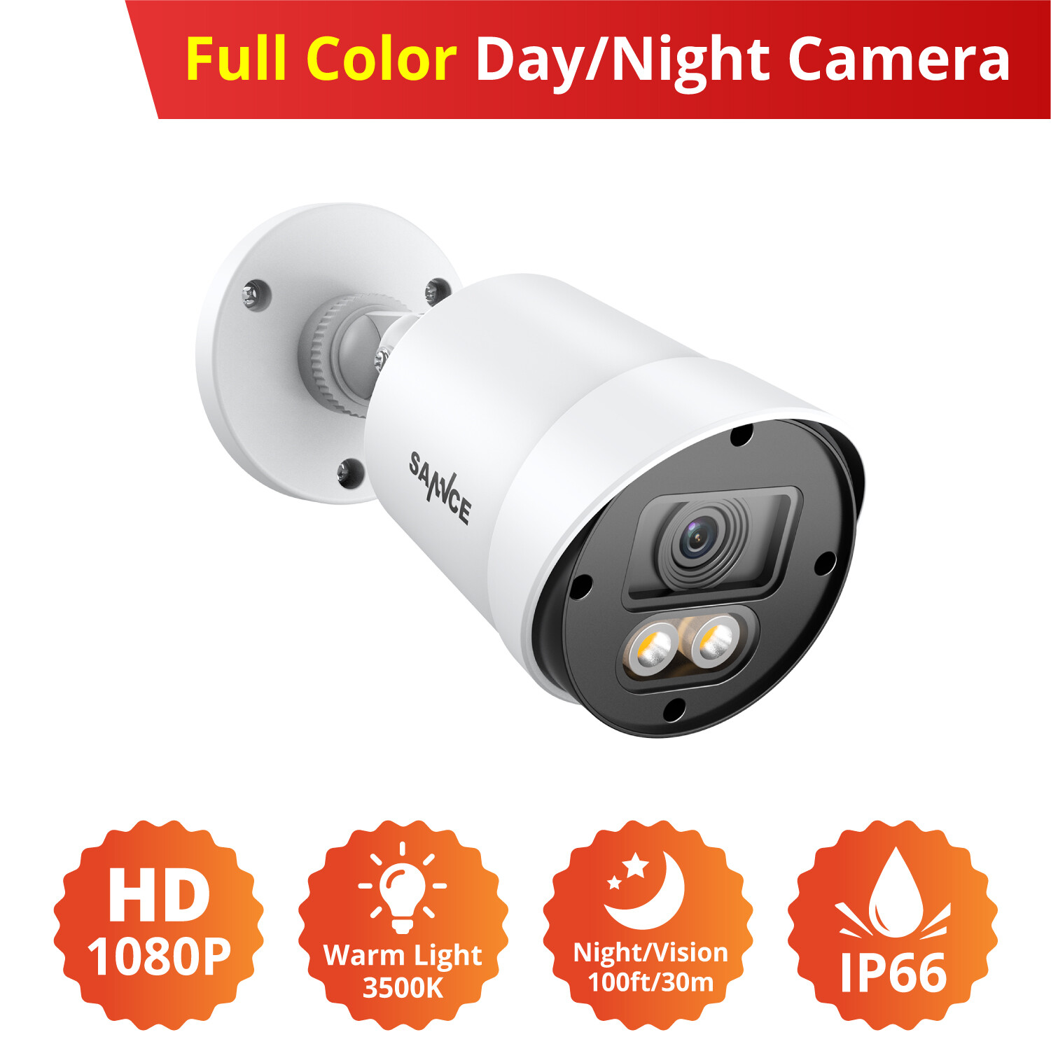 SANNCE 4pcs HD 1080P Security Camera 2MP Full Color Night Vision LED Warm Light