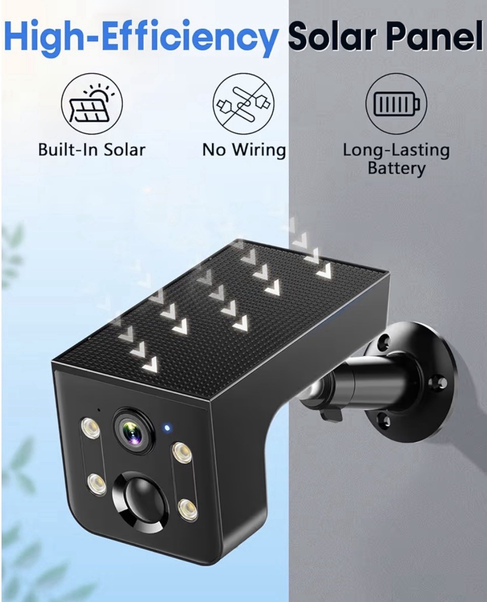 2-Pack Wireless Outdoor Solar Security Cameras, No Wiring, IP/Network, Black