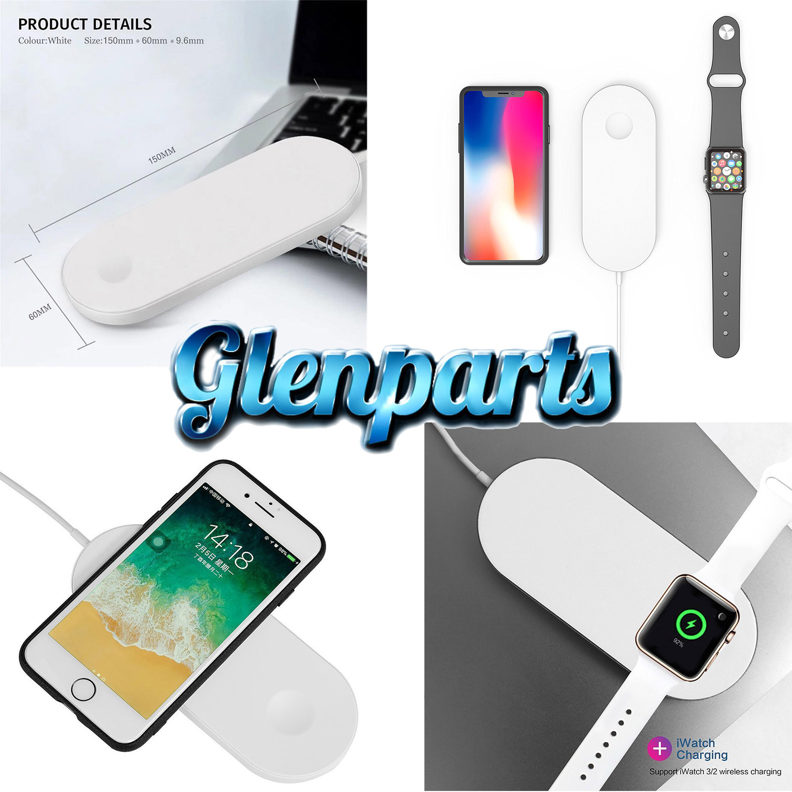 2 in 1 Wireless Phone Watch Charger Dock for iWatch Series 3/2 iPhone X/8/8 Plus