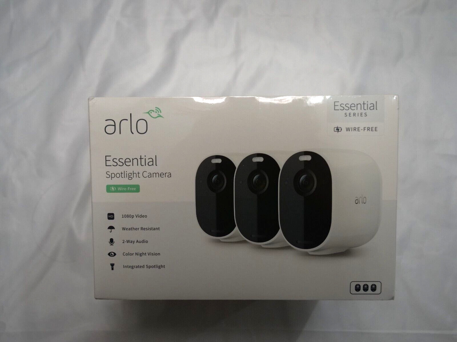 Arlo Essential Spotlight Indoor Outdoor 1080p HD Wireless Camera – Pack of 3