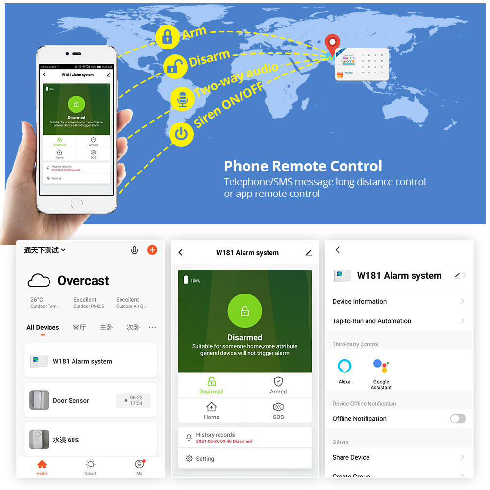 KERUI Wireless Wi-Fi Tuya GSM Smart Home Alarm System Security Motion Detector