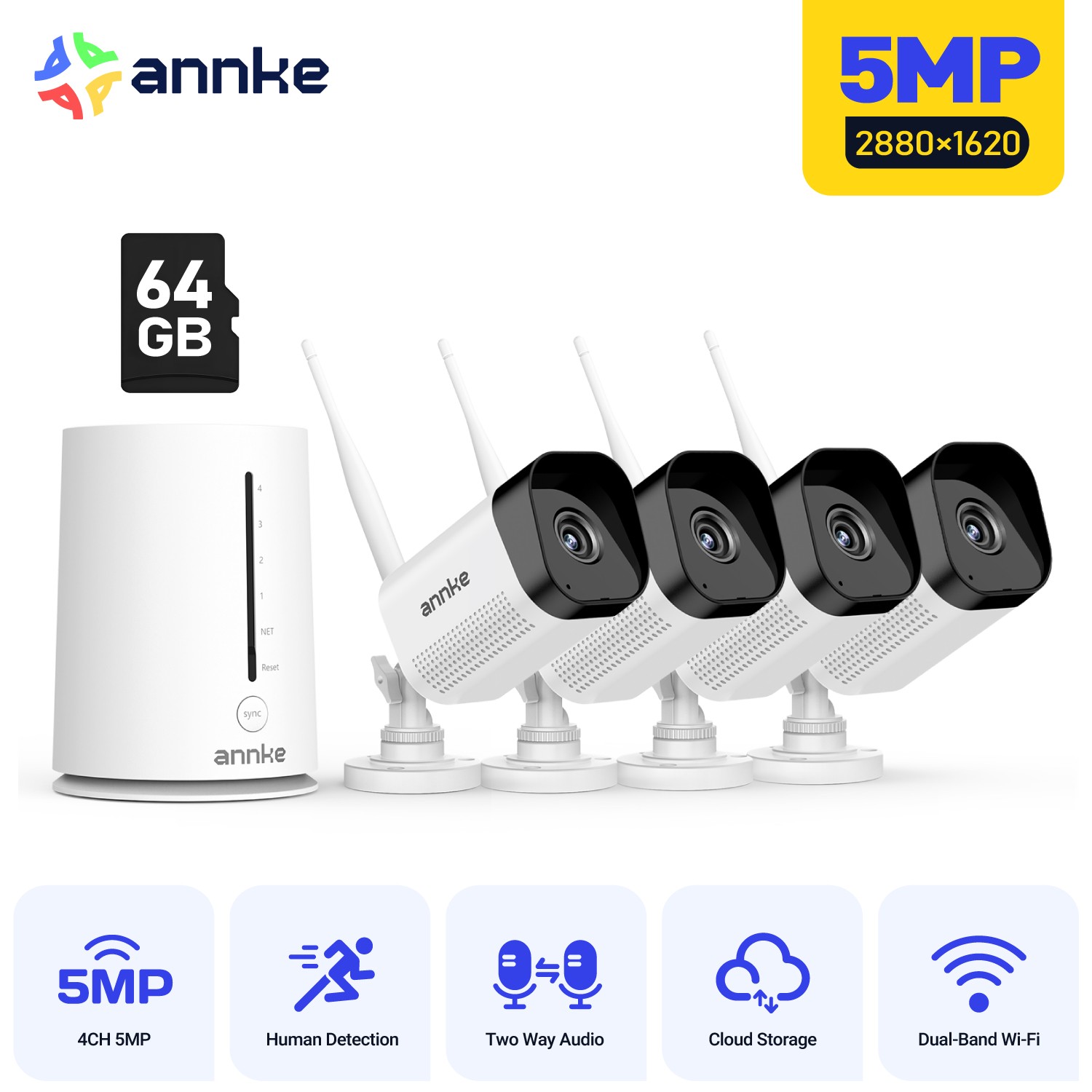 ANNKE Wireless 4CH NVR 5MP Security Camera System 2 Way Audio WIFI AI Detection