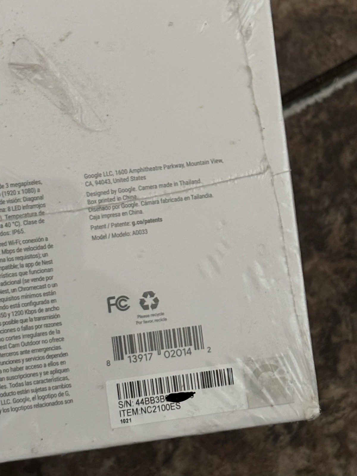Google NEST Cam Outdoor Security Camera Model NC2100ES – Sealed