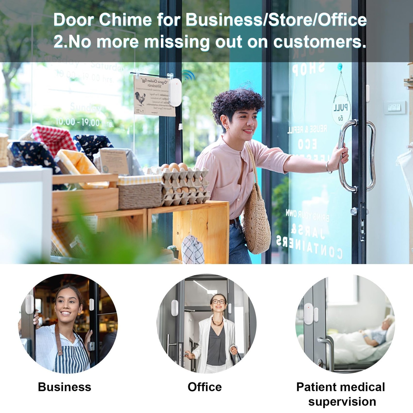 Door Chime,SanJie Wireless Sensor 2 Sensors + 1 Receiver White, White