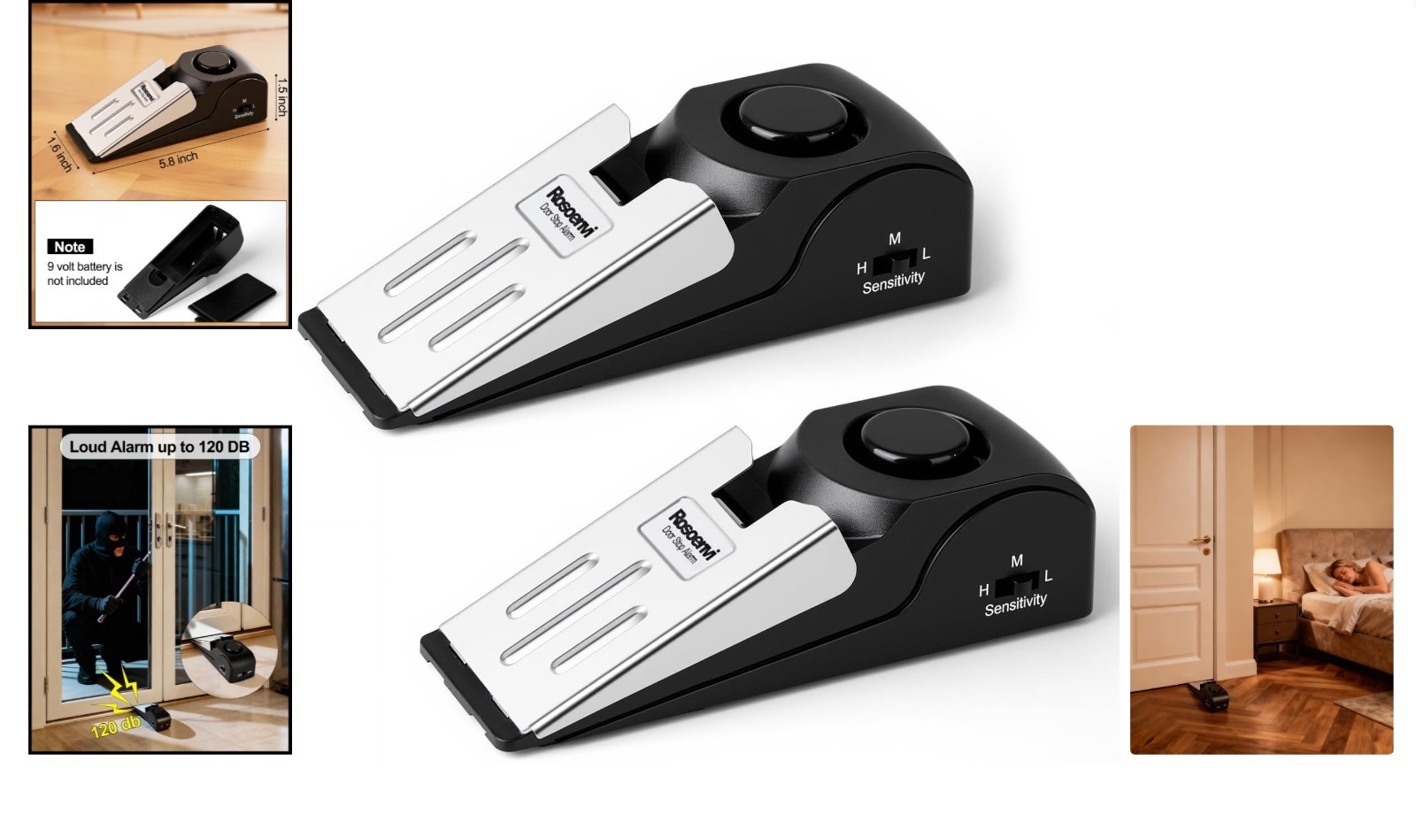 Portable 2-Pack Door Stopper & Alarm System – 120DB Security for Peace of Mind