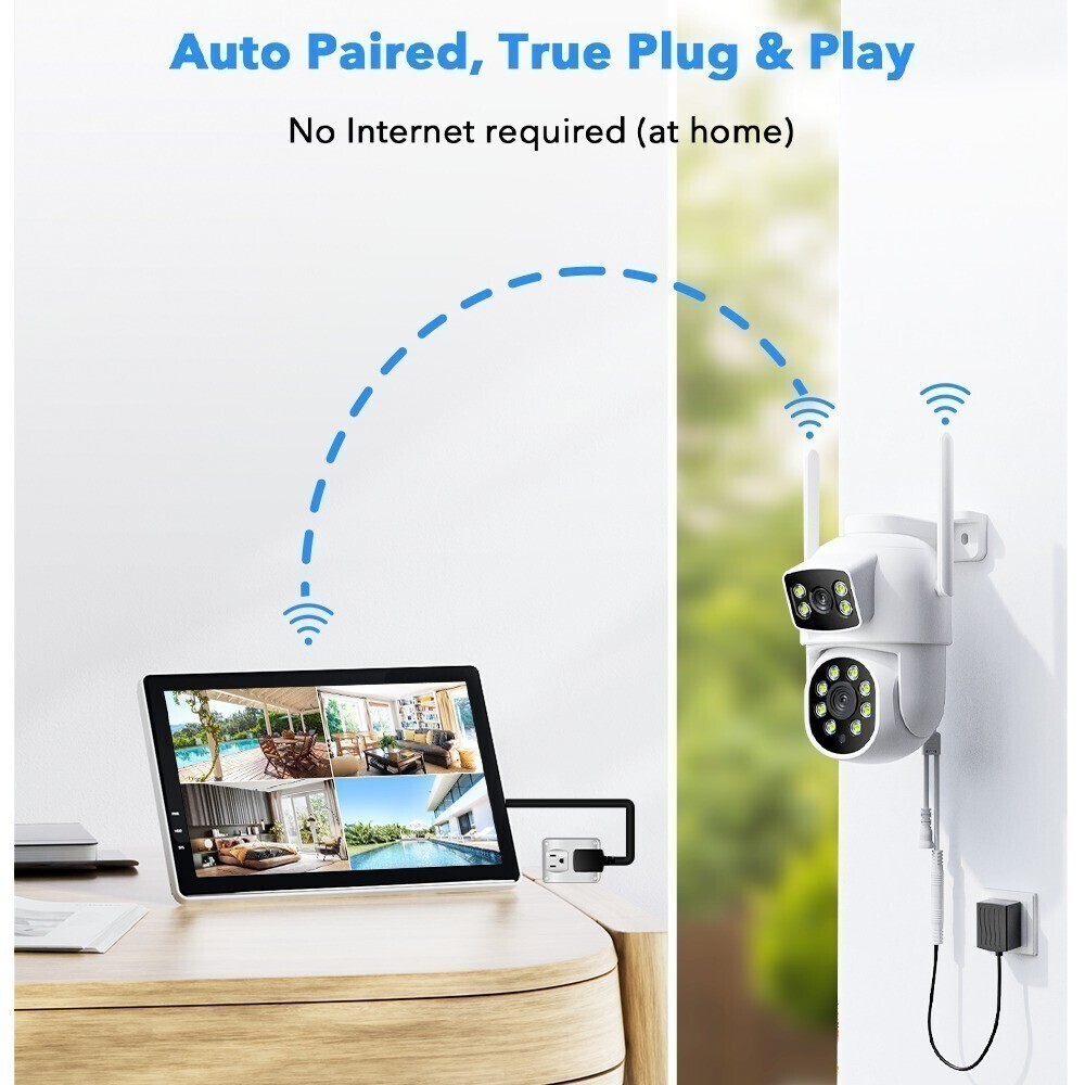4MP WiFi Camera Dual Lens Wireless PT Camera Outdoor 360° Security Camera System