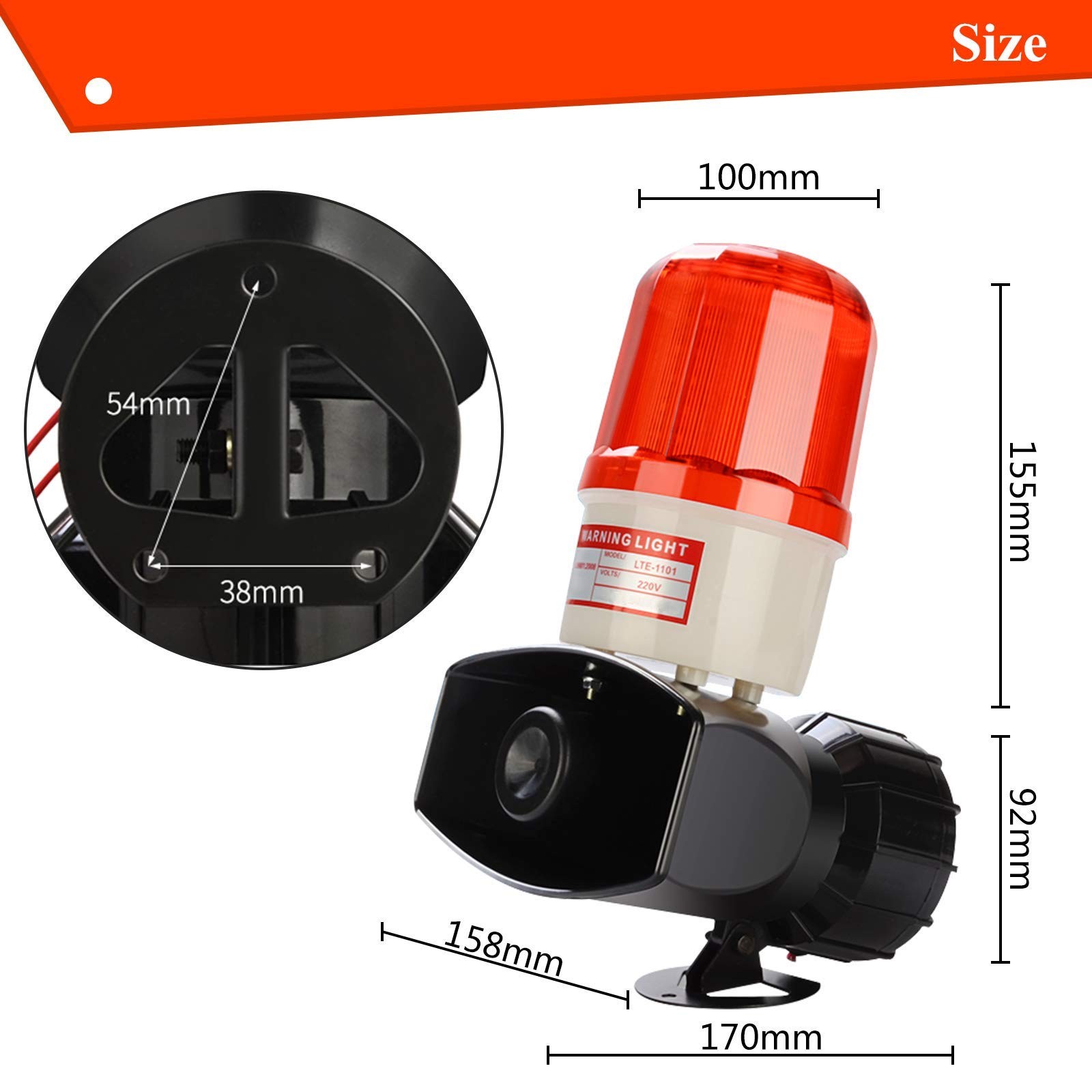 Industrial Sound and Light Alarm Siren Horn with Strobe Outdoor/Indoor AC110V…