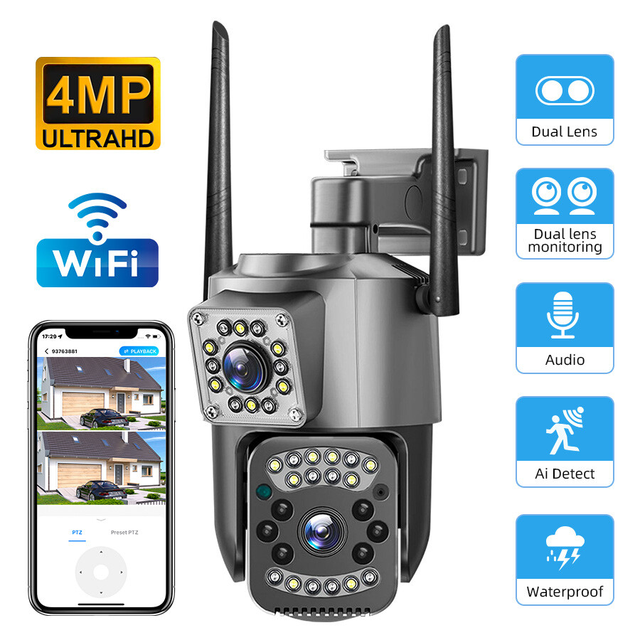 1~4PCS 4MP Dual Lens WiFi IP Camera Wireless Outdoor CCTV PTZ Security Camera US