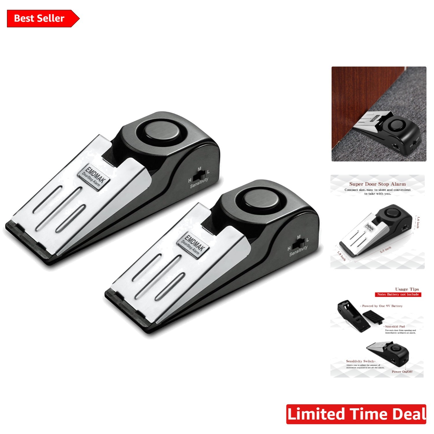120DB Door Stop Alarm – Pack of 2, Compact & Portable Security Solution
