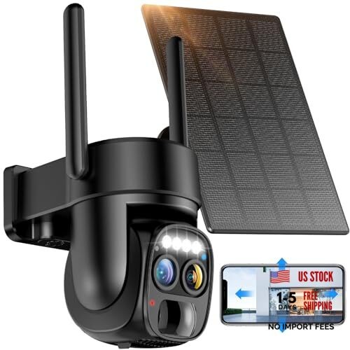 Hawkray Pannel Solar Wireless Outdoor Security Camera， Dual-Lens, 10xZoom, 2K