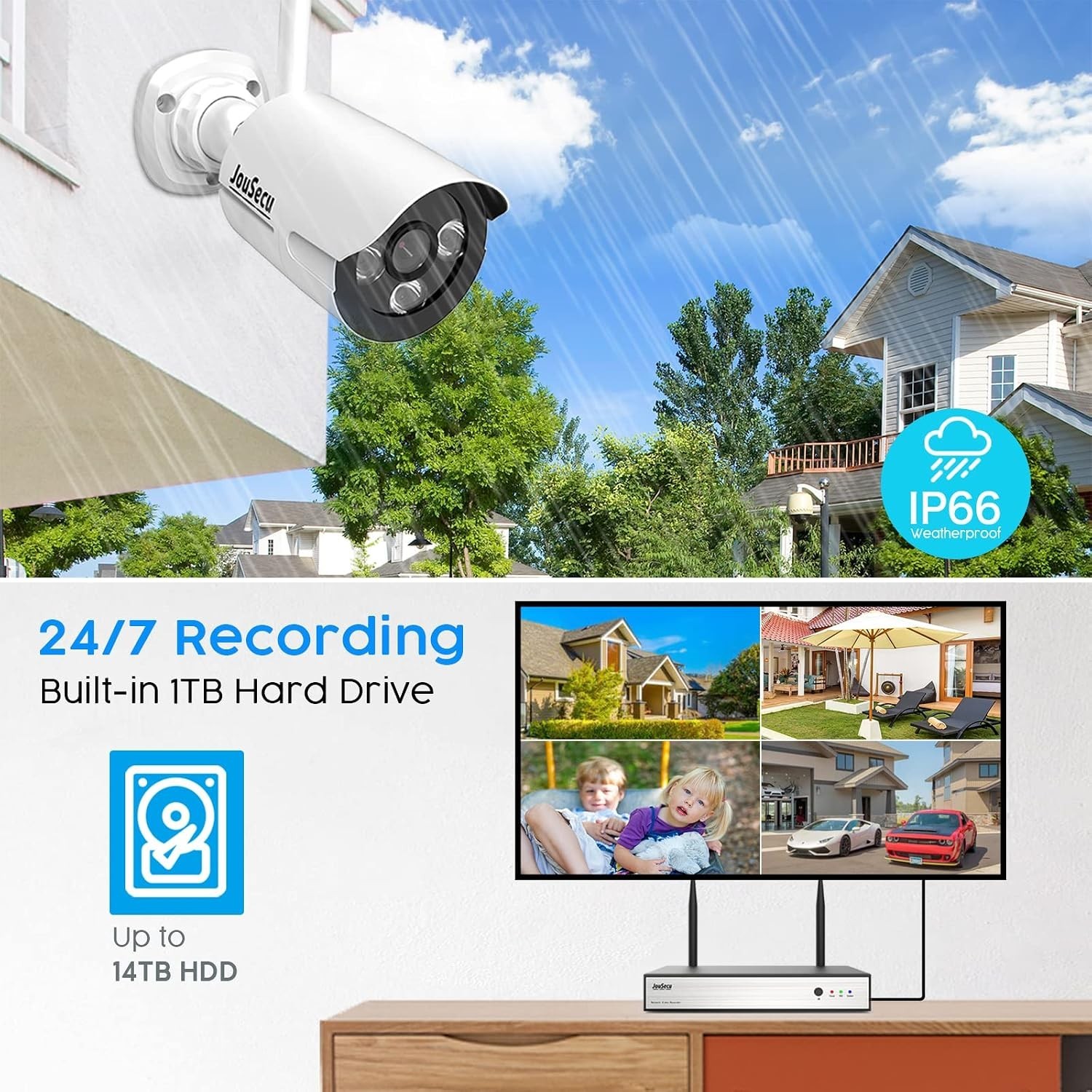 JouSecu 8CH Home Security Camera System Outdoor Indoor 5MP HD NVR