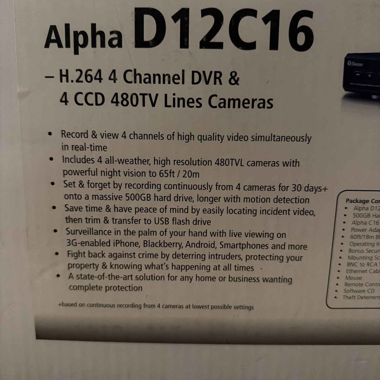 Swann Alpha Series D12 4-Channel Dvr Day Night 4 Cam 500gb HDD Security System