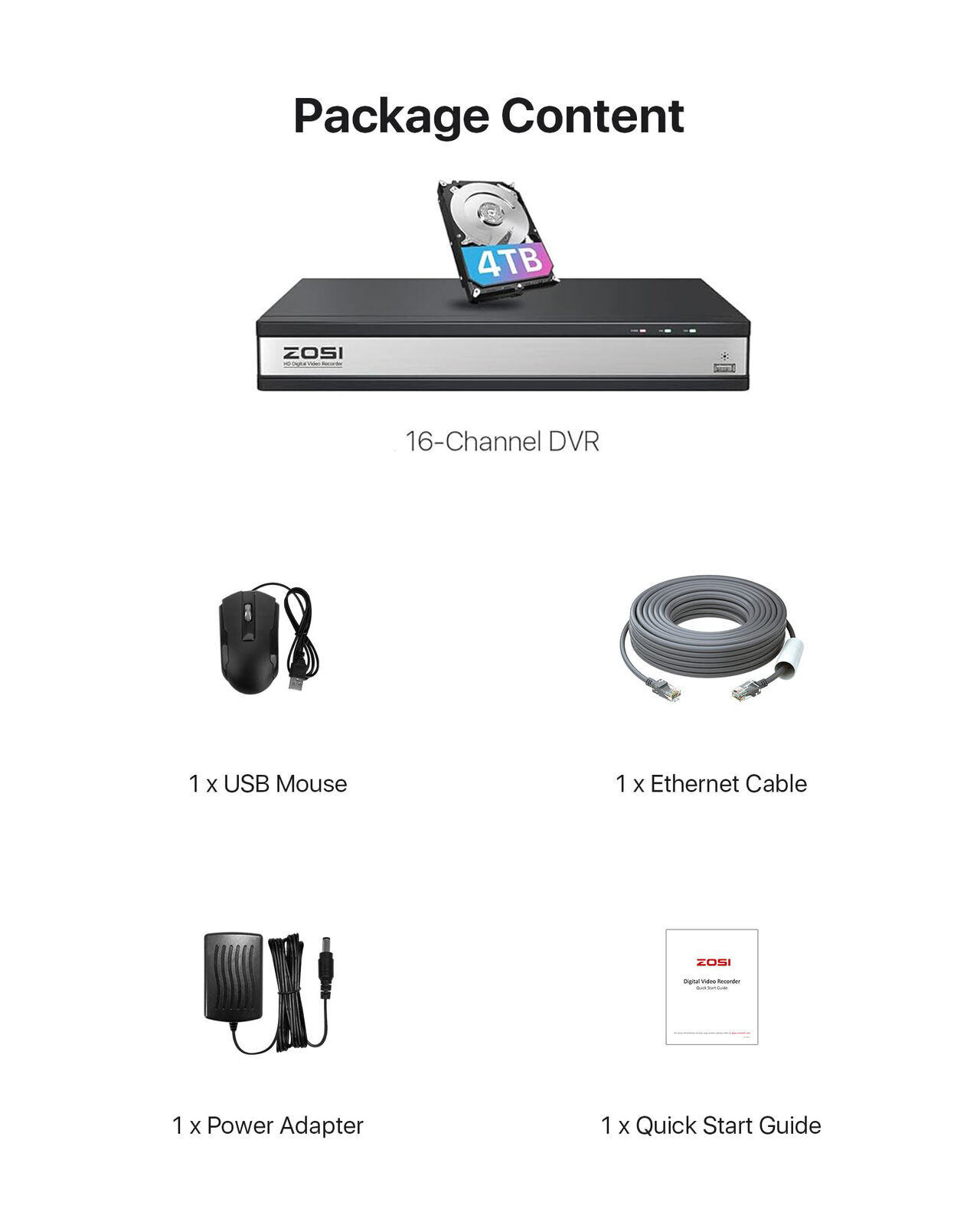 ZOSI H.265+16CH 2MP Surveillance DVR Security Camera System Motion Detection