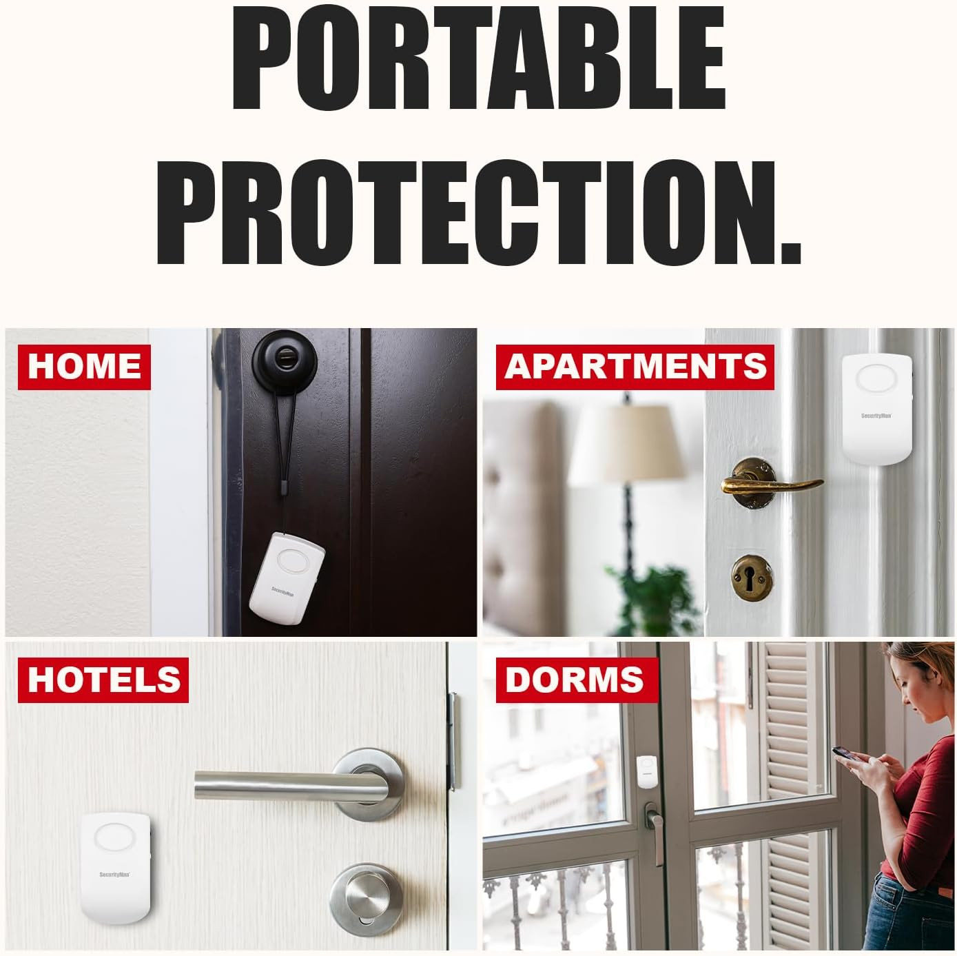 Door Handle Alarm with 130Db Vibration Triggered Portable Door Alarms When Opene