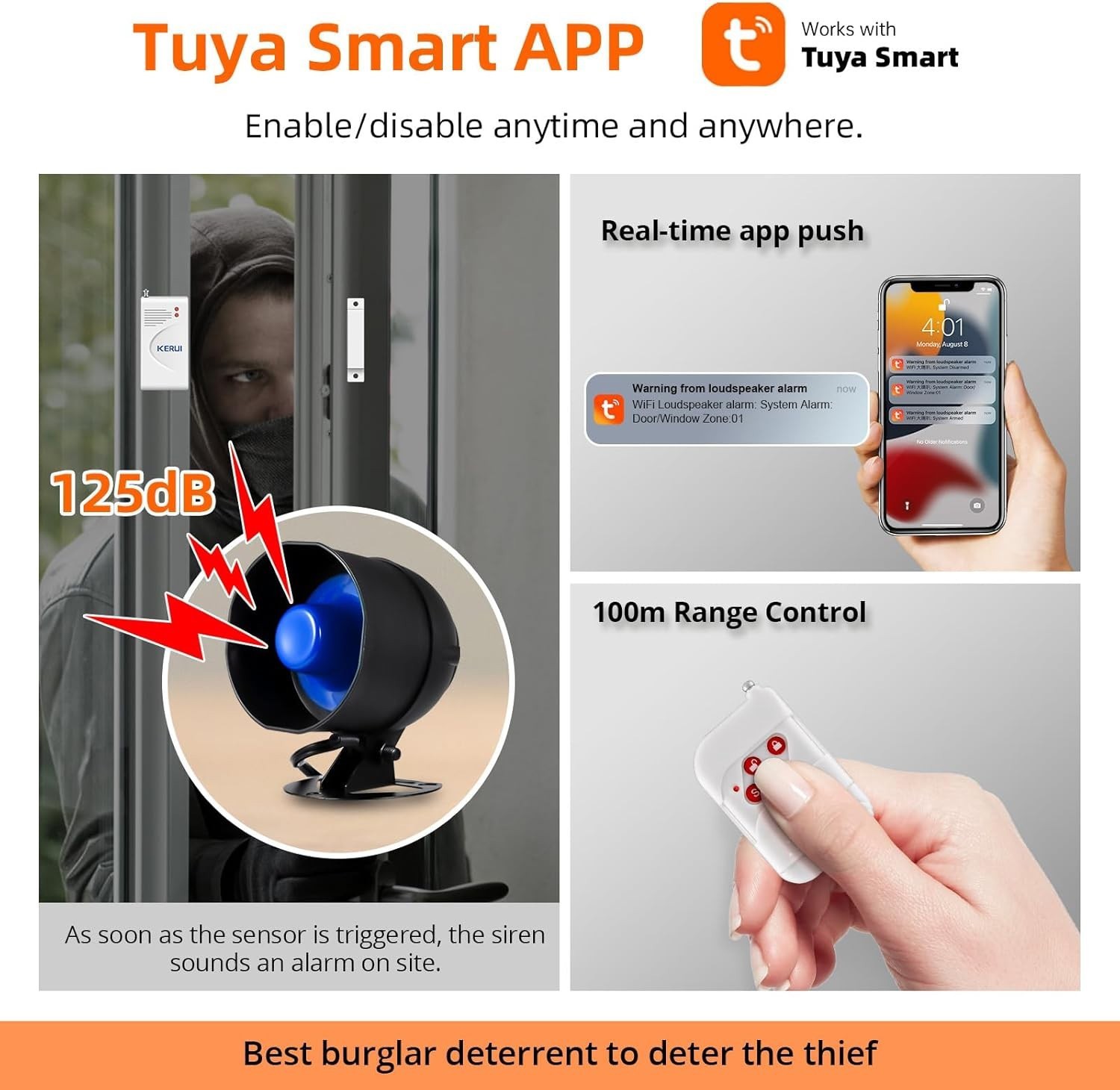 120dB Siren Wireless Smart Alarm System Expandable Door Window Sensor Kit