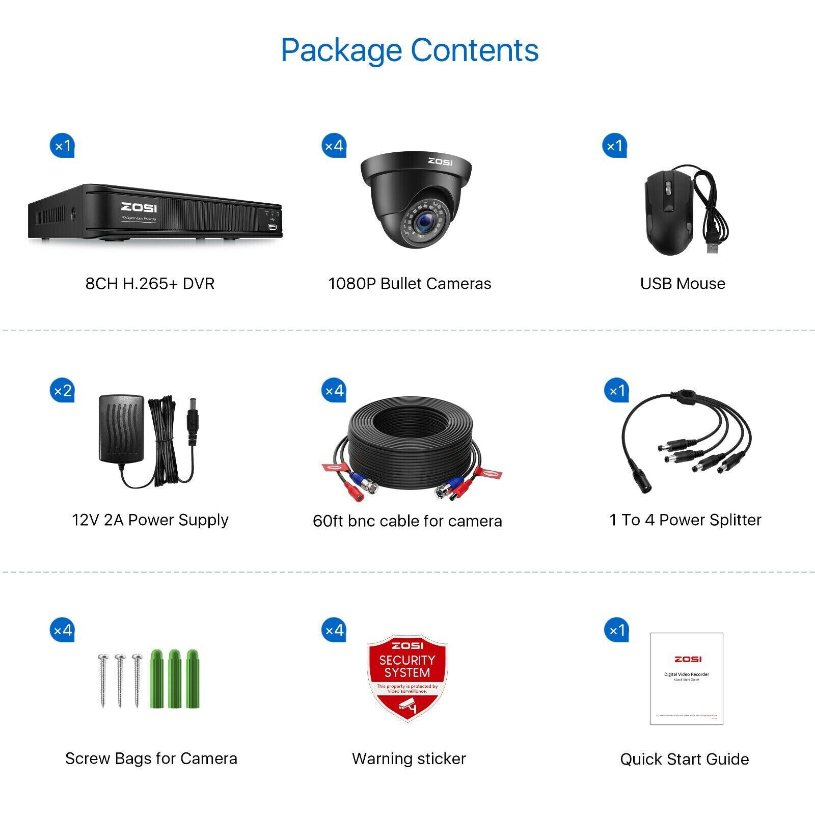 ZOSI H.265+ 1080p Night Vision 8CH DVR IR CCTV Outdoor Security Camera System