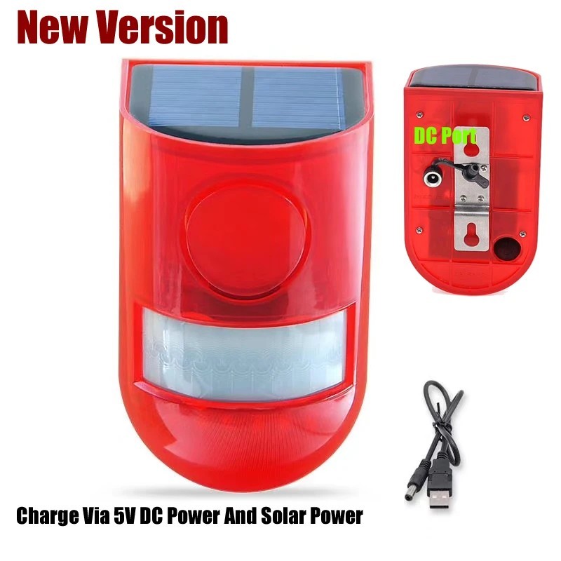 Solar Alarm LED Light Solar Strobe Light Wireless Motion Sensor Detector Outdoor