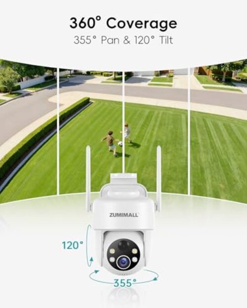 2K Solar Security Cameras Wireless Outdoor, 360° PTZ Camera for Home 1-Pack