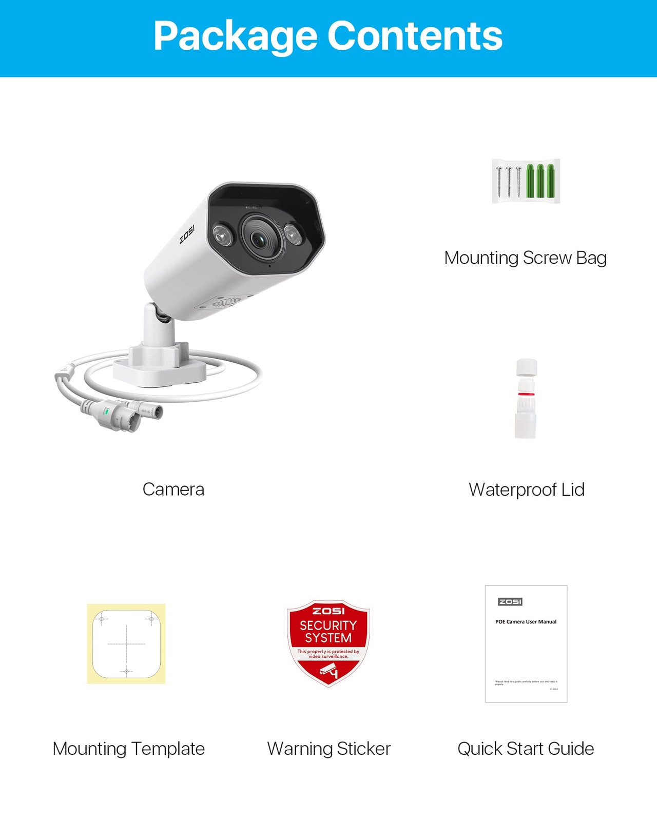 ZOSI 4K 8.0MP PoE IP Weatherproof CCTV Security Camera Color Night Vision Audio